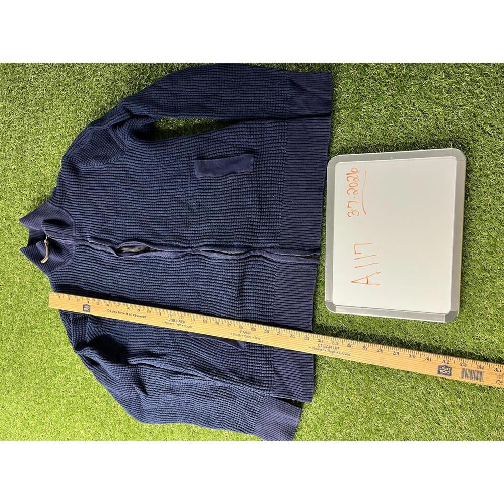 Merona Navy Jacket Large Textured Ribbed Blue Waffle Knit Zip-Up Sweater